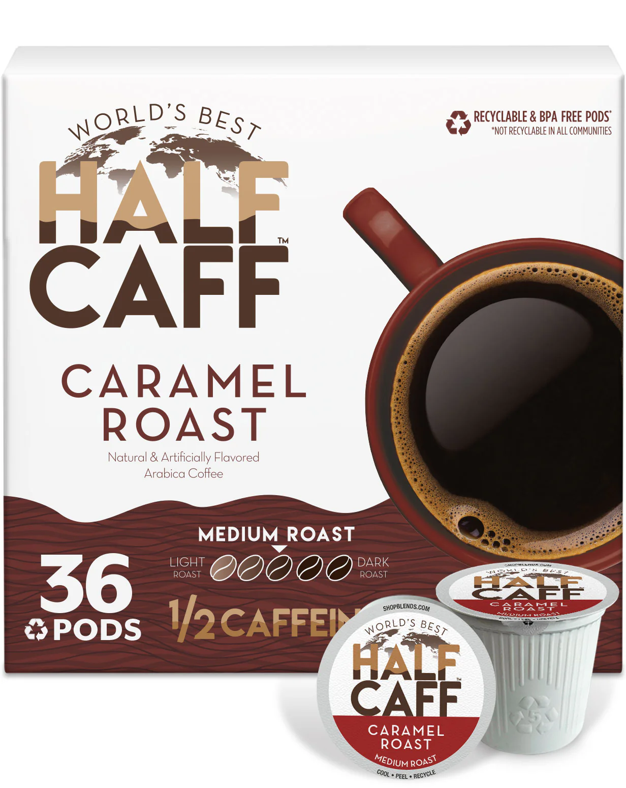 World's Best Half Caff™ Caramel Roast Flavored Coffee Pods - Image 3
