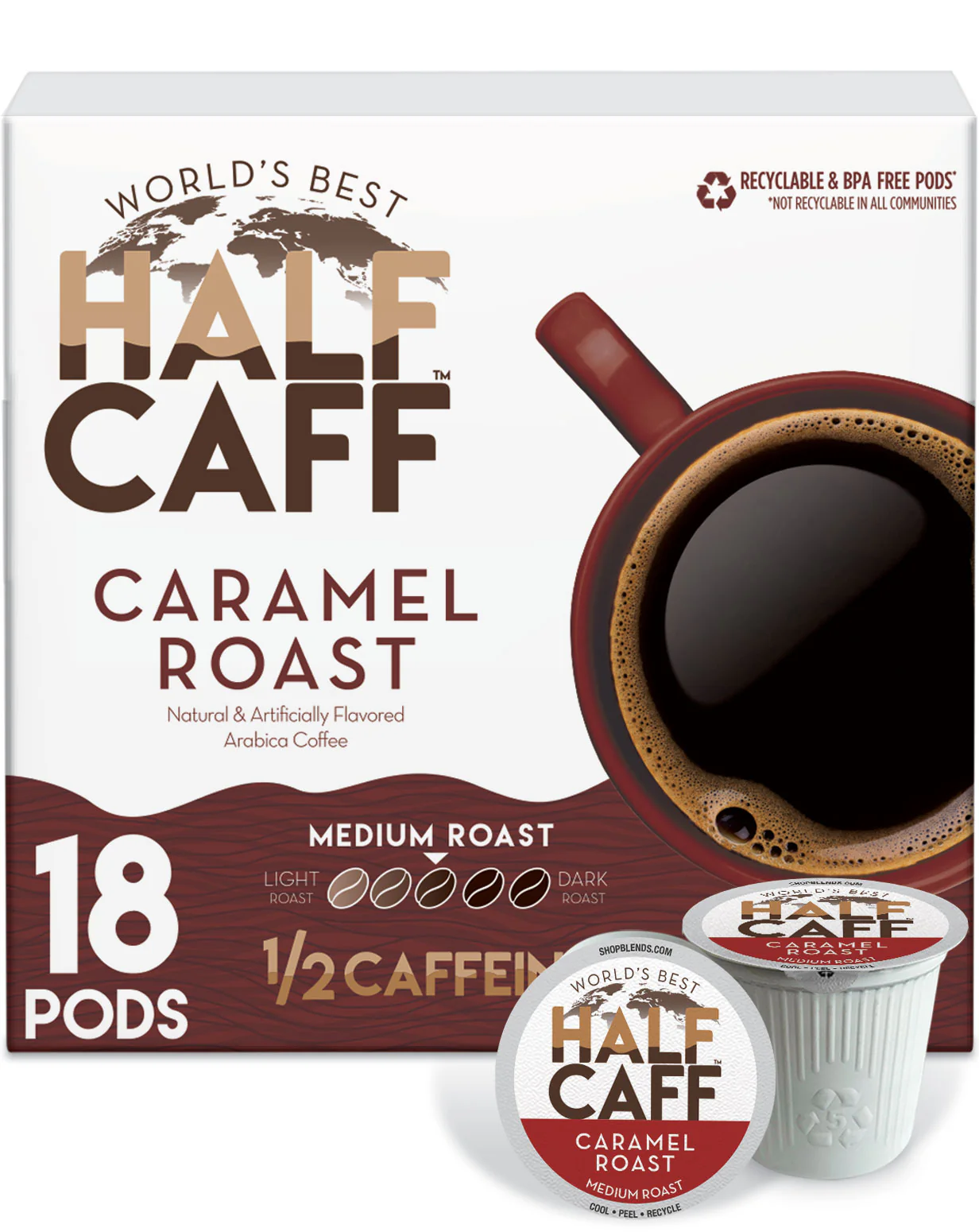 World's Best Half Caff™ Caramel Roast Flavored Coffee Pods - Image 4