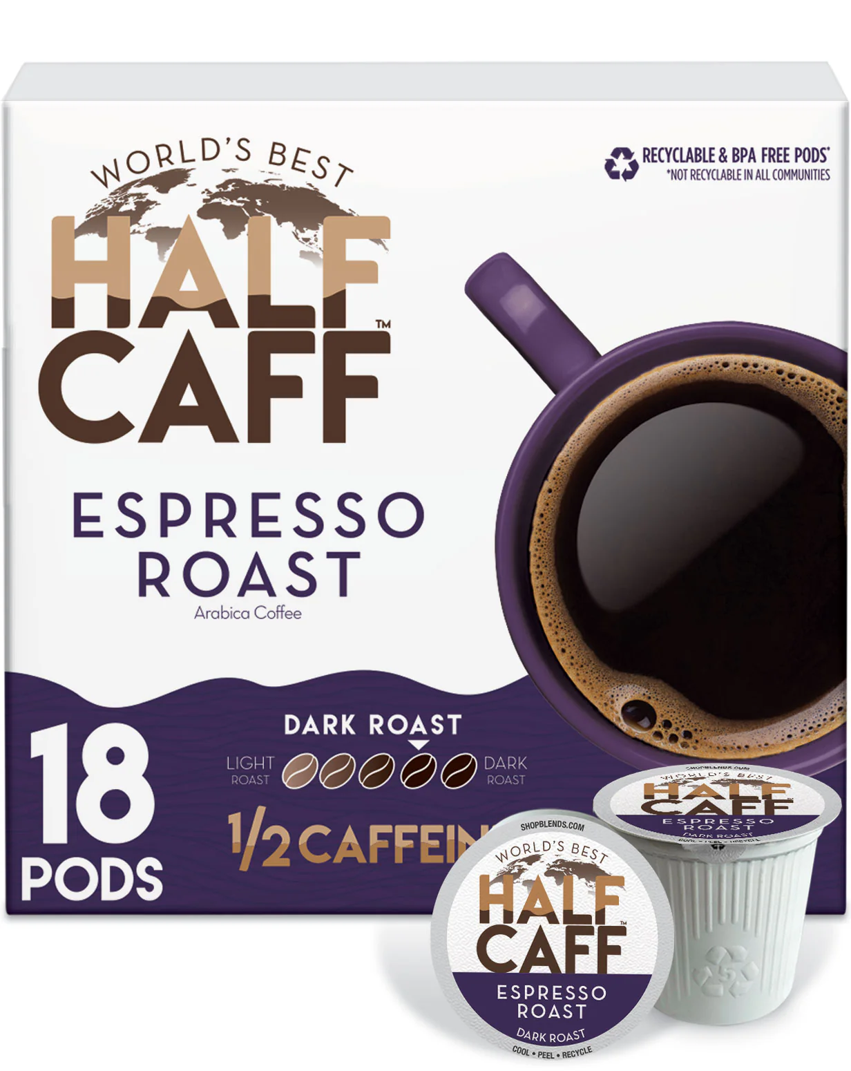 World's Best Half Caff™ Espresso Dark Roast Coffee Pods - Image 4