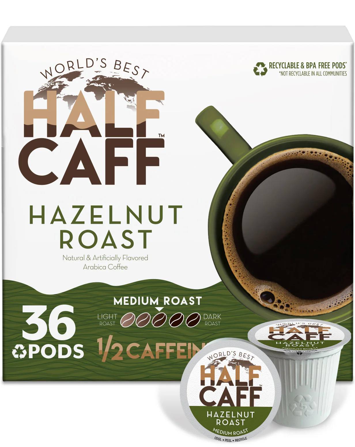 World's Best Half Caff™ Hazelnut Roast Flavored Coffee Pods - Image 3