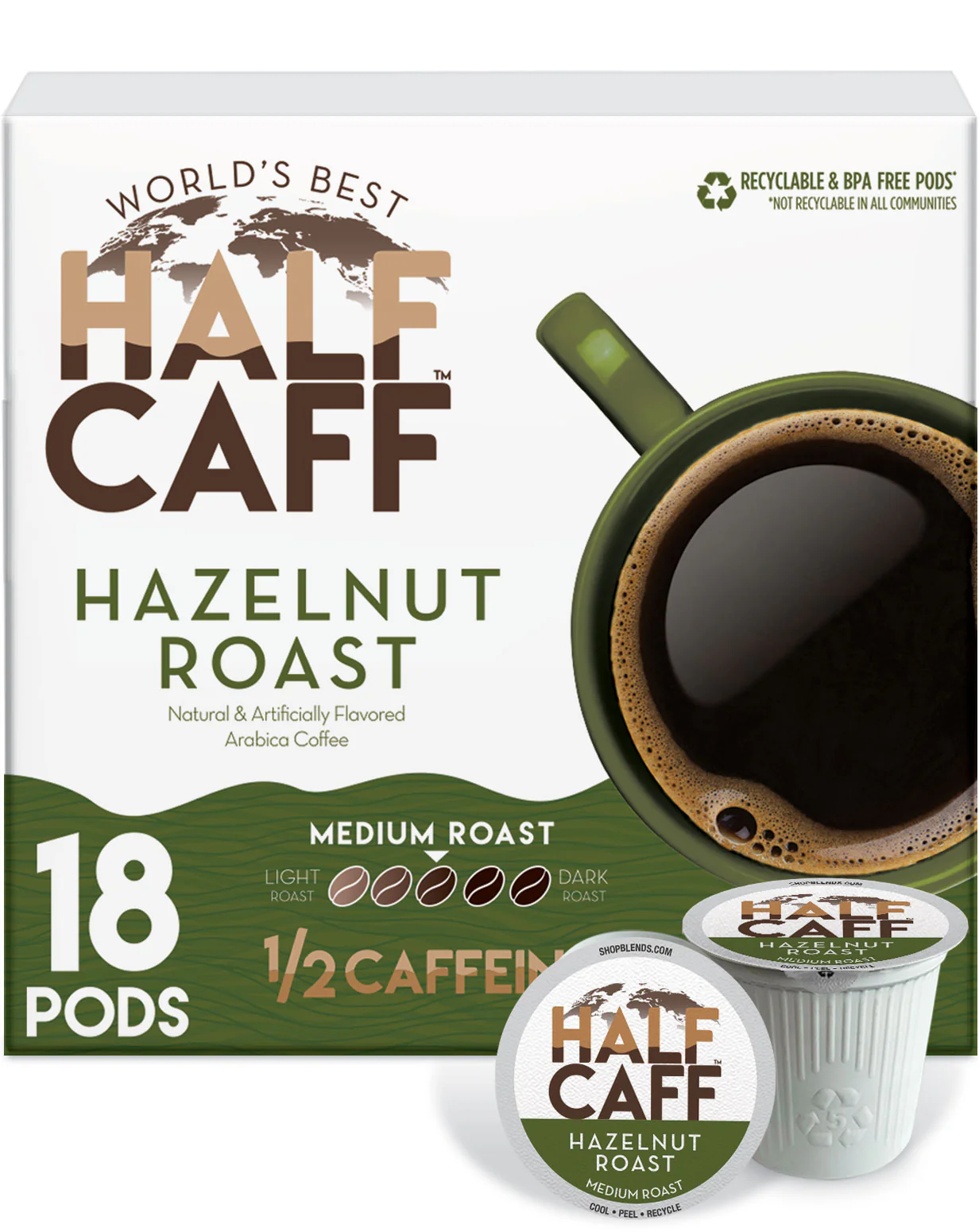 World's Best Half Caff™ Hazelnut Roast Flavored Coffee Pods - Image 4